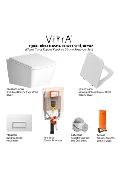 Vitra Equal Rim-Ex Asma Klozet Ve Soft Kapak Seti - Beyaz ürün görseli 1