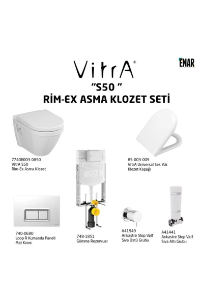 Vitra S50 Rim-Ex Asma Klozet Ve Yavaş Kapanır Kapak Seti ürün görseli 1