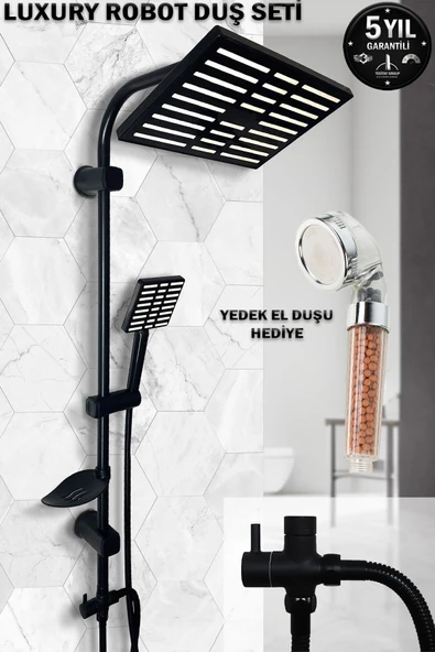 Teknotrust Siyah Robot Duş Seti El Ve Tepe Duş Başlığı Spiral Takımı Banyo Duşu ürün görseli 1