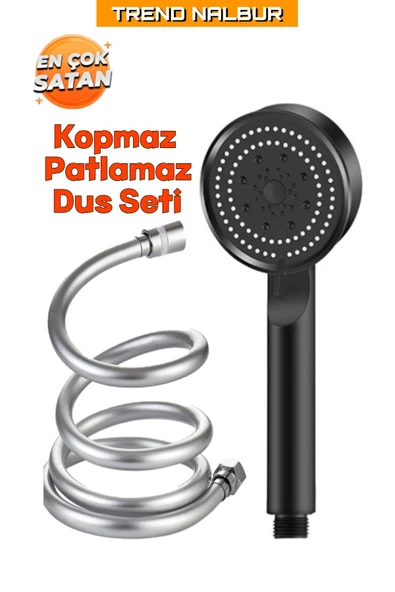Canero 5 Fonksiyonlu Mafsallı Mat Siyah Duş Başlığı Seti, Mat Siyah Duş Başlığı - Pvc Hortum Duş Seti ürün görseli 1
