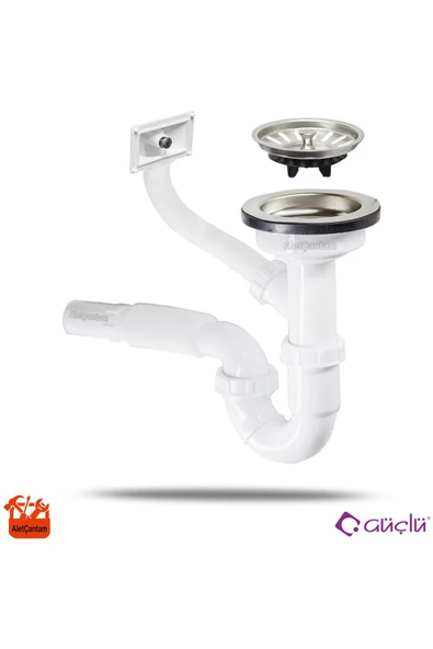 Güçlü Çöpmak Büyük Mutfak Evye Lavabo Sifonu Paslanmaz Süzgeç Taşmalı ürün görseli 1