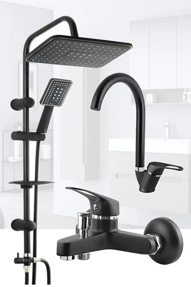 Vsa Siyah Robot Yağmurlama Duş Seti Mix Siyah Banyo Lavabo Bataryası Seti ürün görseli 1