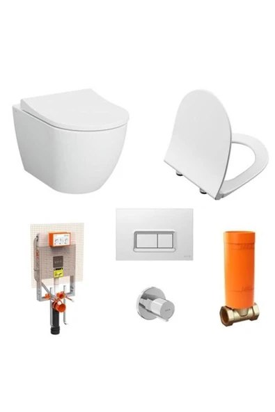 Vitra S60 Kanalsız Asma Klozet+Vitra Slim Duroplast Kapak+Gömme Rezervuar Set ürün görseli 1