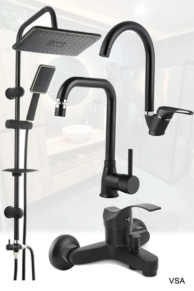 Vsa Siyah Robot Siyah Tepe Yağmurlama Duş Seti Mutfak Banyo Lavabo Bataryası Set ürün görseli 1