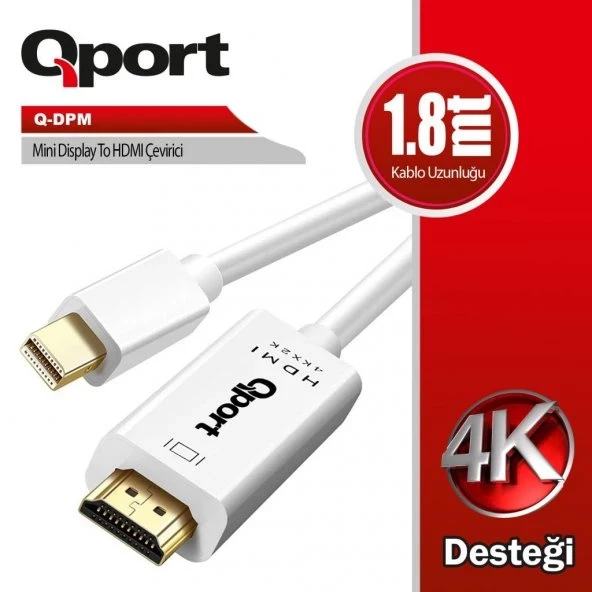 QPORT Q-DPM Mini DisplayPort to HDMI Dönüştürücü ürün görseli 1