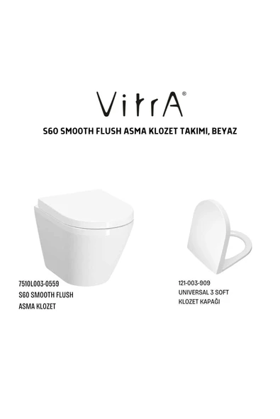 Vitra S60 Smooth Flush Asma Klozet 7510L003-0090, Unıversal 2 Soft Klozet Kapağı 121-003-909 ürün görseli 1