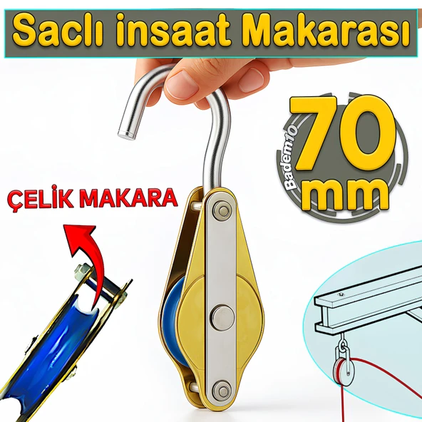 70 mm Saclı İnşaat Makarası Halatlı Kanca Kasnak Tavan Vinç Kasnağı Yük Taşıma Makara ürün görseli 1