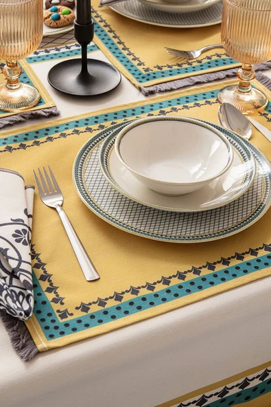 Safran Luxe, Duck Keten 6'lı Amerikan Servis, Supla, Kaymaz 40x50cm ürün görseli 1