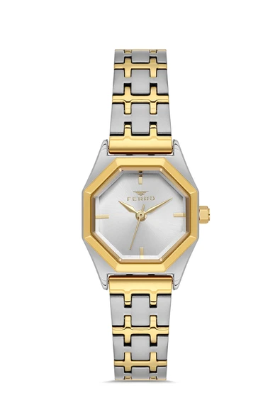 Ferro FL43019A-D Quartz Çelik Altın/Gri Beyaz Kadran 26 mm Kadın Kol Saati ürün görseli 1