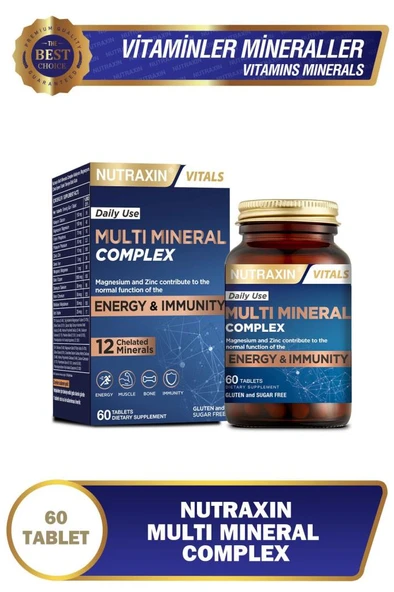 Nutraxin Multi Mineral Complex 60 Tablet Magnezyum, Kalsiyum, Çinko, Demir, İyot, Krom ürün görseli 1