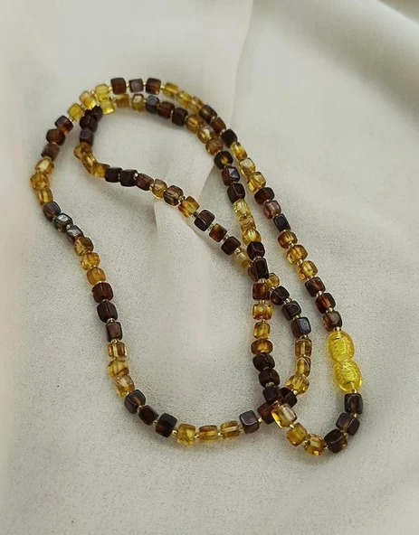 Kolye Kehribar Amber Doğaltaş Küp Kesim Karışık Renkli Yetişkin Kolyesi ürün görseli 1
