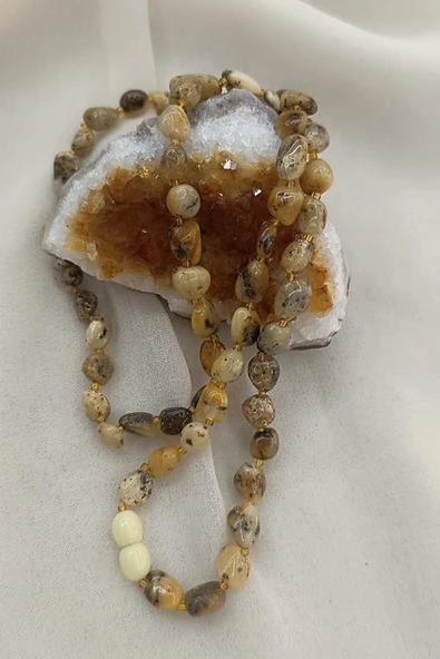 Kolye Damla Kehribar Amber Doğaltaş Yetişkin Kolyesi ürün görseli 1