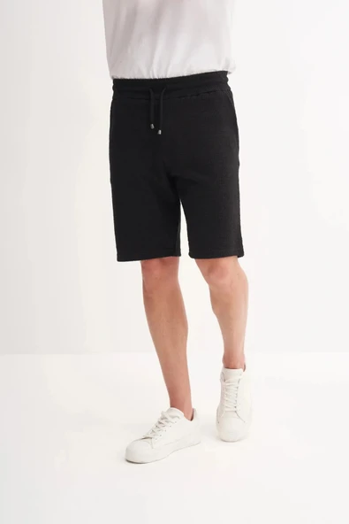 Cazador Jakarlı Regular Fit Örme Bermuda Şort 6073 Siyah - Resim 3