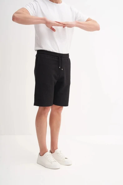 Cazador Jakarlı Regular Fit Örme Bermuda Şort 6073 Siyah ürün görseli 1