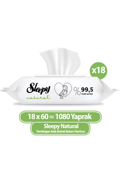 Sleepy Natural Yenidoğan Islak Havlu Mendil 60x18 1080 Yaprak ürün görseli 1