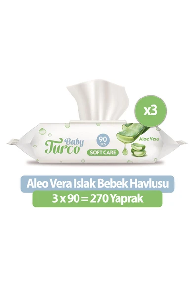 Baby Turco Softcare Aloea Vera Islak Havlu Mendil 90x3 270 Yaprak ürün görseli 1