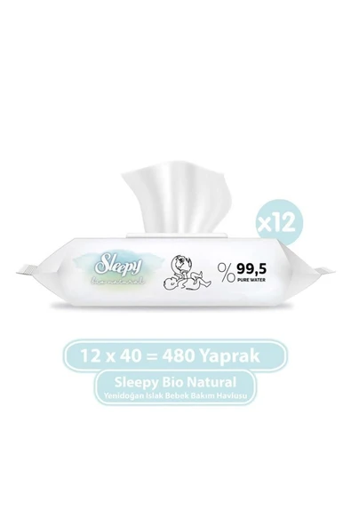 Sleepy Bio Natural Yenidoğan Islak Havlu 40'lı x 12 Adet ürün görseli 1