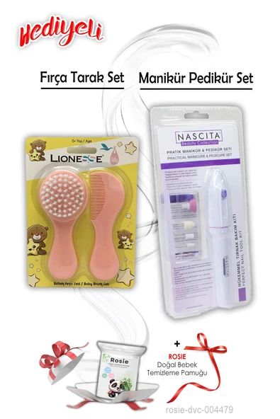 Pembe Fırça Tarak Seti ve Manikür Pedikür Set ROSIE Hediyeli ürün görseli 1