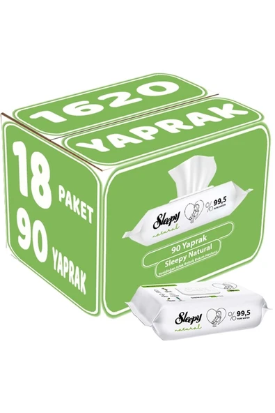 Sleepy Islak Havlu Mendil 90 Yaprak Natural Yenidoğan 18 Li Set 1620 Yaprak ürün görseli 1