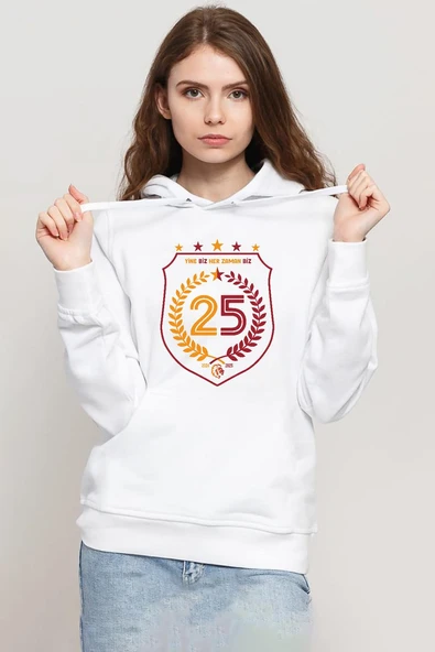 25 Şampiyonluk Yine Biz Beyaz Kadın 3ip Kapşonlu Sweatshirt ürün görseli 1