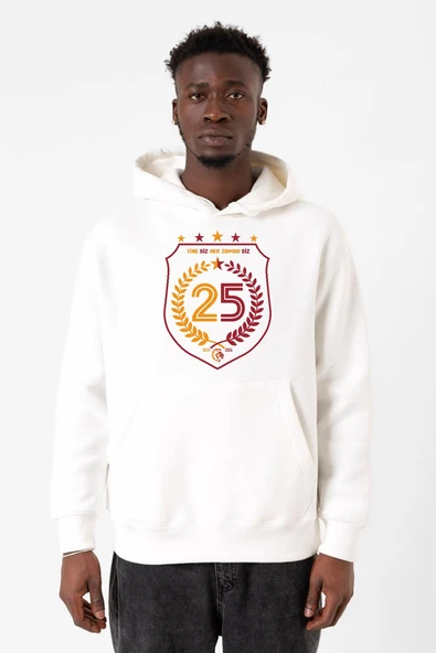 25 Şampiyonluk Yine Biz Beyaz Erkek 3ip Kapşonlu Sweatshirt ürün görseli 1