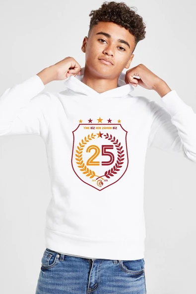 25 Şampiyonluk Yine Biz Beyaz Çocuk 3ip Kapşonlu  Sweatshirt ürün görseli 1