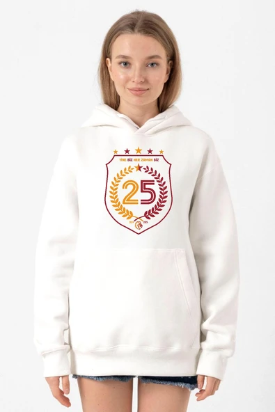 25 Şampiyonluk Yine Biz Beyaz Kadın 3ip Kapşonlu Sweatshirt ürün görseli 1