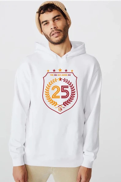 25 Şampiyonluk Yine Biz Beyaz Erkek 3ip Kapşonlu  Sweatshirt ürün görseli 1