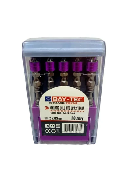 Bay-tec Mu2044 Mıknatıs Uçlu Bits Ucu 2 Yölü Ph2x65mm 10 Adet ürün görseli 1