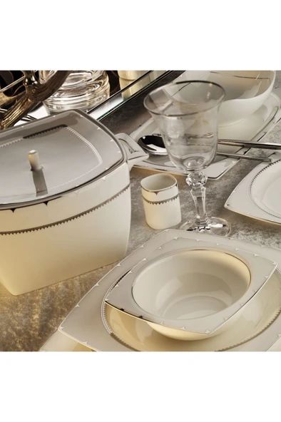 Aryıldız Bone Square Platin 60 Parça 12 Kişilik Yemek Takımı ürün görseli 1