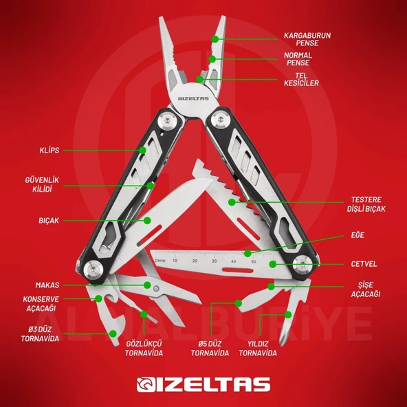İzeltaş Multi Tool 15 Fonksiyonlu 155 MM Pense - 14000005270 ürün görseli 1