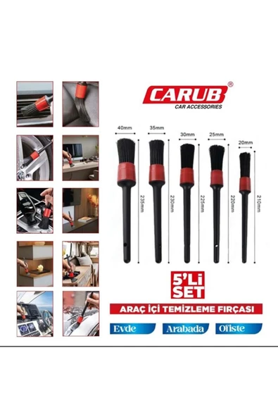 carub car accessories Araç İçi Temizleme Fırçası Detaylı 5’li Fırça Seti ürün görseli 1