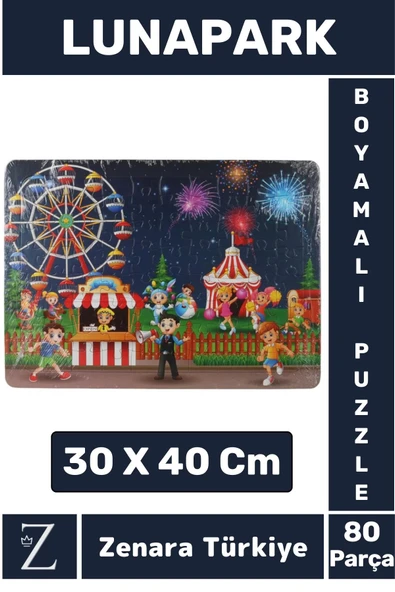 Eğlenceli Eğitici Görsel Algı Motor Becerisi Geliştiren Çocuk Boyamalı PUZZLE 80 Parça LUNAPARK ürün görseli 1
