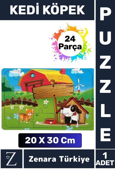 Eğlenceli Eğitici Görsel Algı Problem Çözme Becerisi Çocuk Büyük Boy PUZZLE 24 Parça KEDİ KÖPEK ürün görseli 1