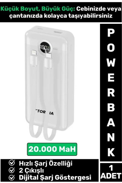Kompakt 2 Çıkışlı Dijital Şarj Göstergeli Hızlı Şarj 20000 mAh Powerbank Taşınabilir Şarj Cihazı ürün görseli 1