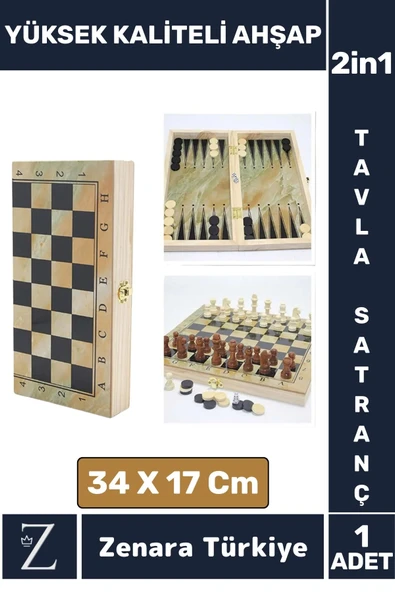Premium Yüksek Kaliteli Ahşap Arkadaş Oyun Hediyelik Ahşap Tavla Satranç 2 in 1 Oyun Seti 34 X 17 Cm ürün görseli 1