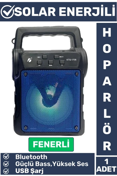 Premium Kompakt Yüksek Ses Güçlü Bass Fenerli Kamp Piknik USB/Solar Enerjili Bluetooth Hoparlör ürün görseli 1