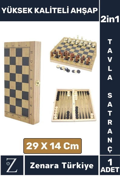 Premium Yüksek Kaliteli Ahşap Arkadaş Oyun Hediyelik Ahşap Tavla Satranç 2 in 1 Oyun Seti 29 X 14Cm ürün görseli 1