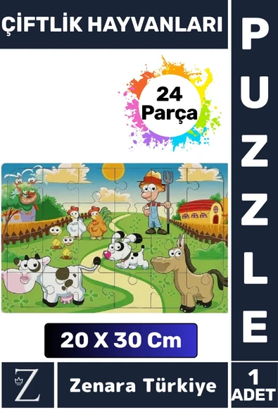 Eğlenceli Eğitici Görsel Algı Problem Çözme Becerisi Çocuk Büyük PUZZLE 24 Parça ÇİFTLİK HAYVANLARI ürün görseli 1