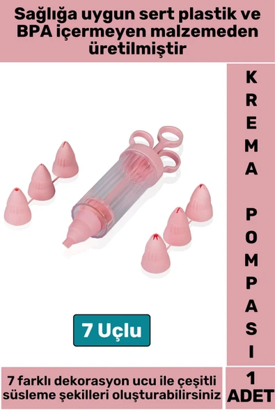 Premium BPA Free Pratik Kolay Temizlenir Plastik Mutfak Hamur Kek Pasta Süsleme 7 Uçlu Krema Pompası ürün görseli 1