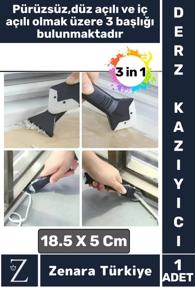 Premium Yüksek Kalite Kompakt 3 in 1 Fayans Derz Silikon Kazıyıcı Uygulayıcı 5 Silikon Başlık Hediye ürün görseli 1