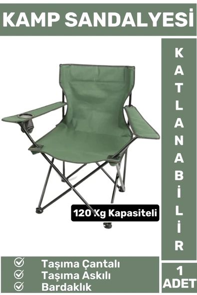 Premium 120 Kg Dayanıklı Çantalı Taşıma Askılı Bardaklık Balık Piknik Sahil Outdoor Kamp Sandalyesi ürün görseli 1