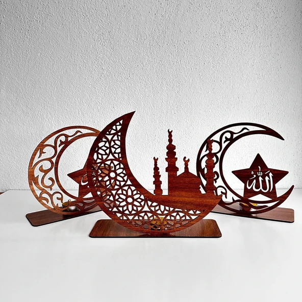 3'lü Dekor Tealight Mumluk Kahverengi Ramazan Ayına Özel ürün görseli 1