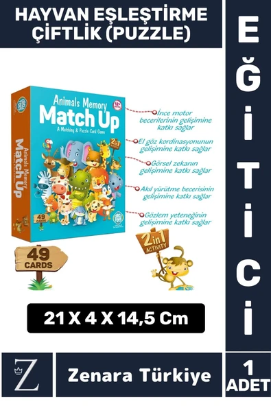 Çocuk Eğitici Zeka Geliştirici Görsel Algı Problem Çözme 2 in 1 HAYVANLAR Eşleştirme-ÇİFTLİK Puzzle ürün görseli 1