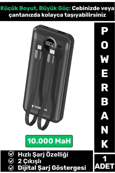 Kompakt 2 Çıkışlı Dijital Şarj Göstergeli Hızlı Şarj 10000 mAh Powerbank Taşınabilir Şarj Cihazı ürün görseli 1