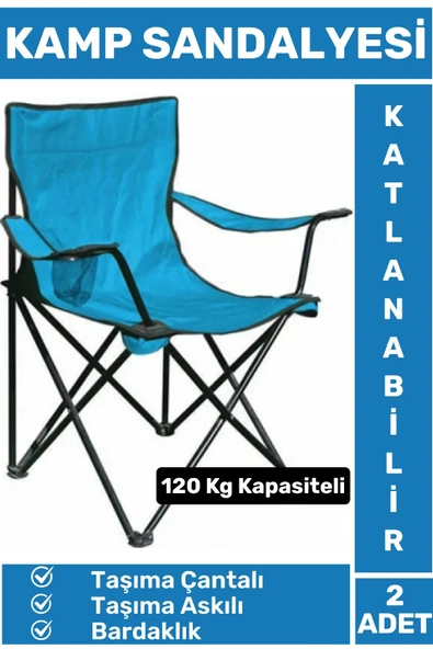 Premium 120 Kg Dayanıklı Çantalı Taşıma Askılı Bardaklık Balık Piknik Sahil Kamp Sandalyesi 2 Adet ürün görseli 1