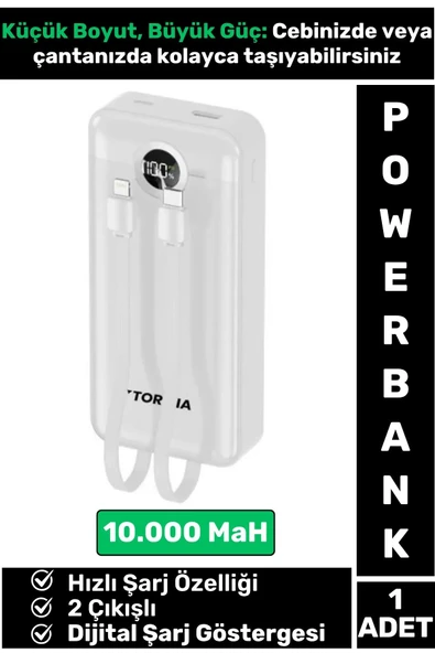 Kompakt 2 Çıkışlı Dijital Şarj Göstergeli Hızlı Şarj 10000 mAh Powerbank Taşınabilir Şarj Cihazı ürün görseli 1