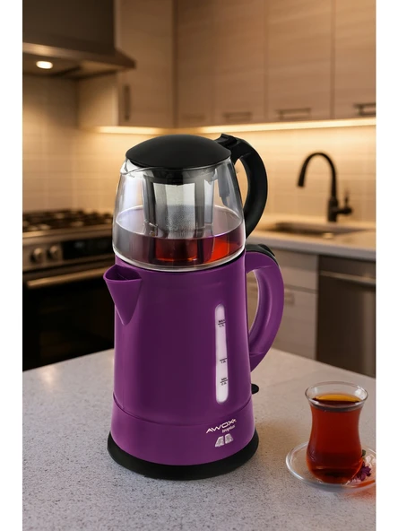 Awox Teaplus Cam Demlikli Elektrikli Çay Makinesi Mürdüm ürün görseli 1