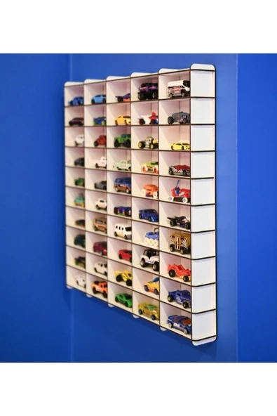 SLY-Oyuncak Araba Rafı 50'li Eskitme Beyaz (hotwheels ,matcbox Arabaları Için Uygundur) ürün görseli 1