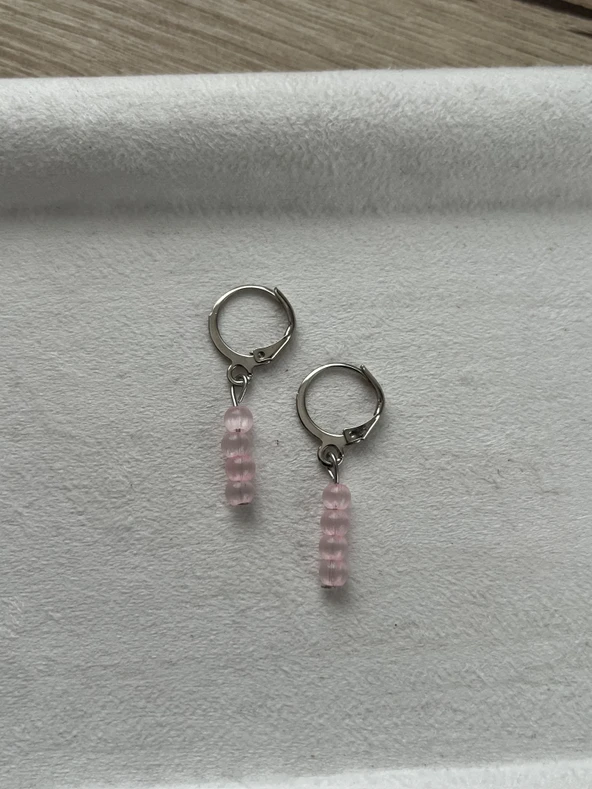 Minimal pembe kedi gözü gümüş kaplama halka küpe ürün görseli 1